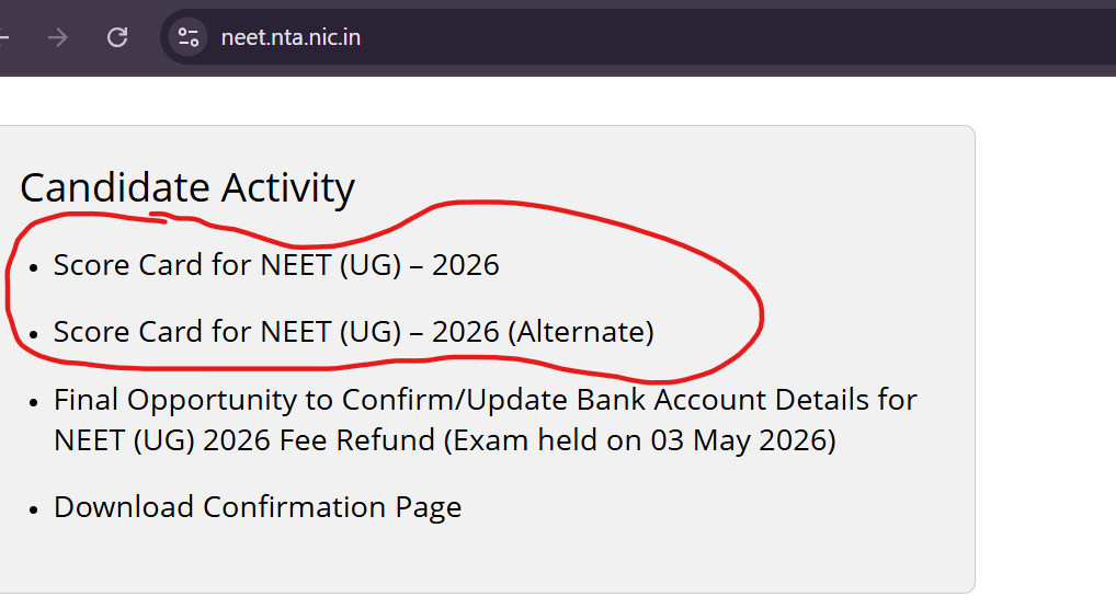 NEET UG 2026 Result" या "Download Scorecard